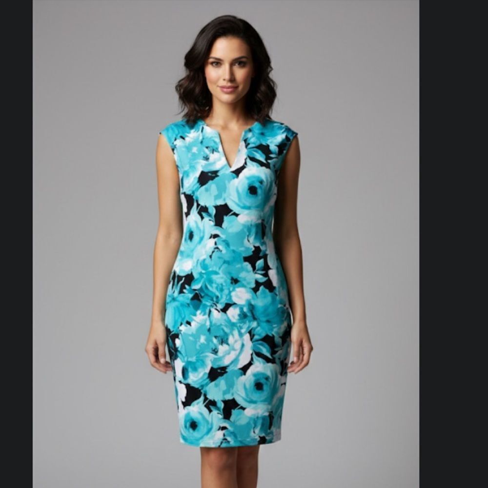 Take 50% OFF- Connected Apparel Floral Sleeveless Dress - Blue&Black, Size-10